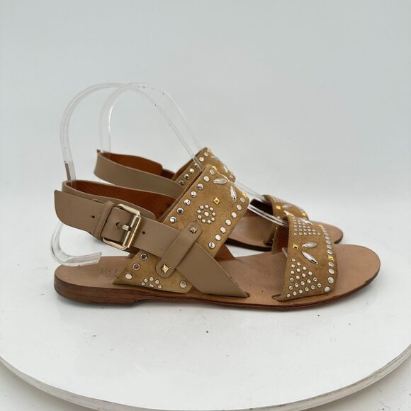 Valentino Garavani Women Size EU 35 US 5 Brown Suede Studded Buckle Flat Sandal - Picture 4 of 10